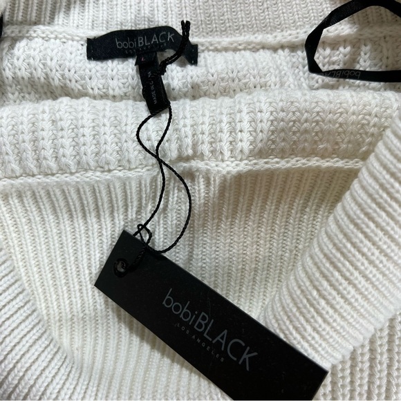 bobi BLACK | Ivory Fold Off The Shoulders Cotton Rib Sweater | L - Picture 6 of 10